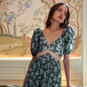 Anthropologie Dark Green Floral Maxi Dress